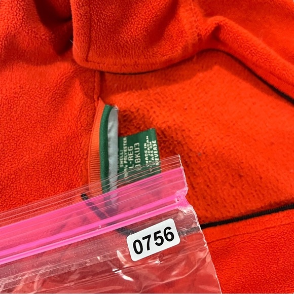 LL Bean Men Orange Long Sleeve Fleece Pullover Jacket Sz L 1/4 Zip Zip Pocket - Picture 10 of 11